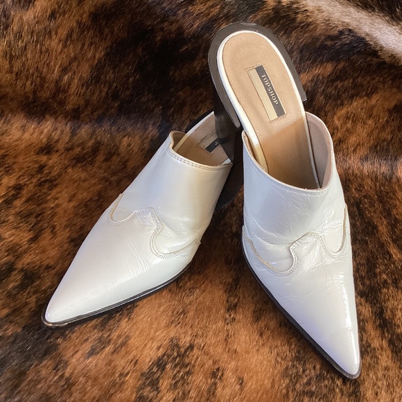 Topshop Shoes - Top Shop White Leather Boho Western Mule Slip On Heel Shoes Spain